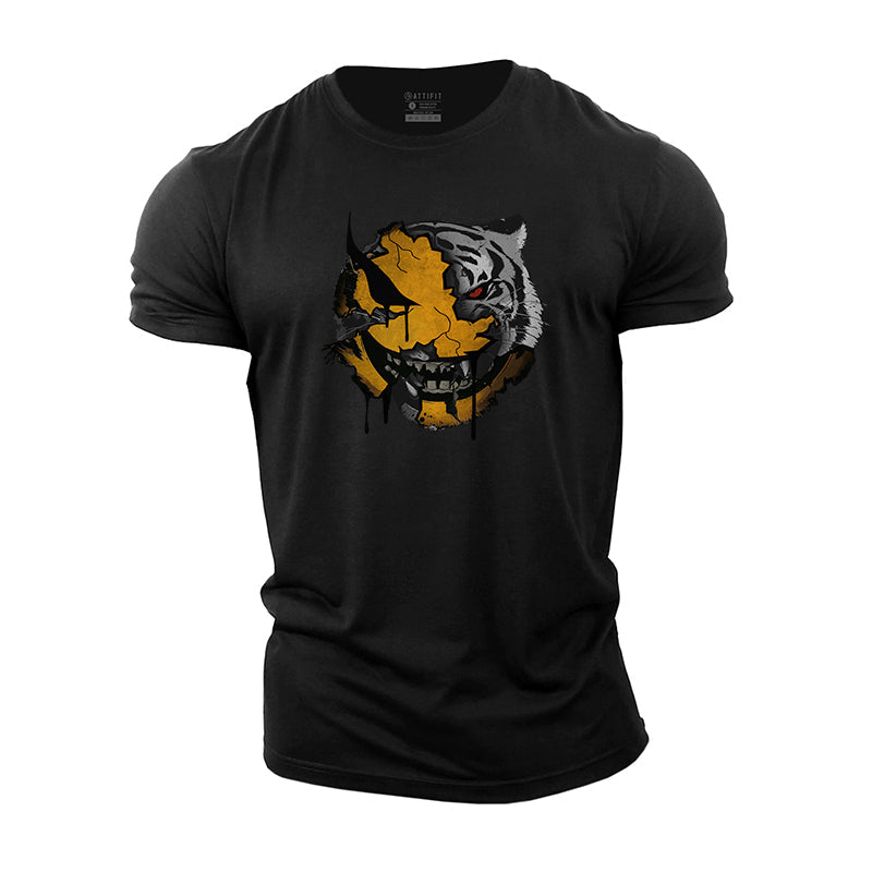 Tiger Smiley Face Print Men's Fitness T-shirts