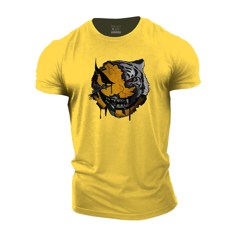 Tiger Smiley Face Print Men's Fitness T-shirts