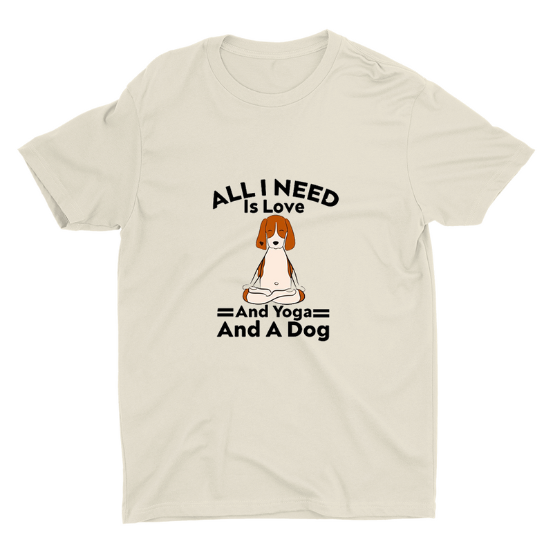 All I Need is Love Yoga And A Dog Printed T-shirt