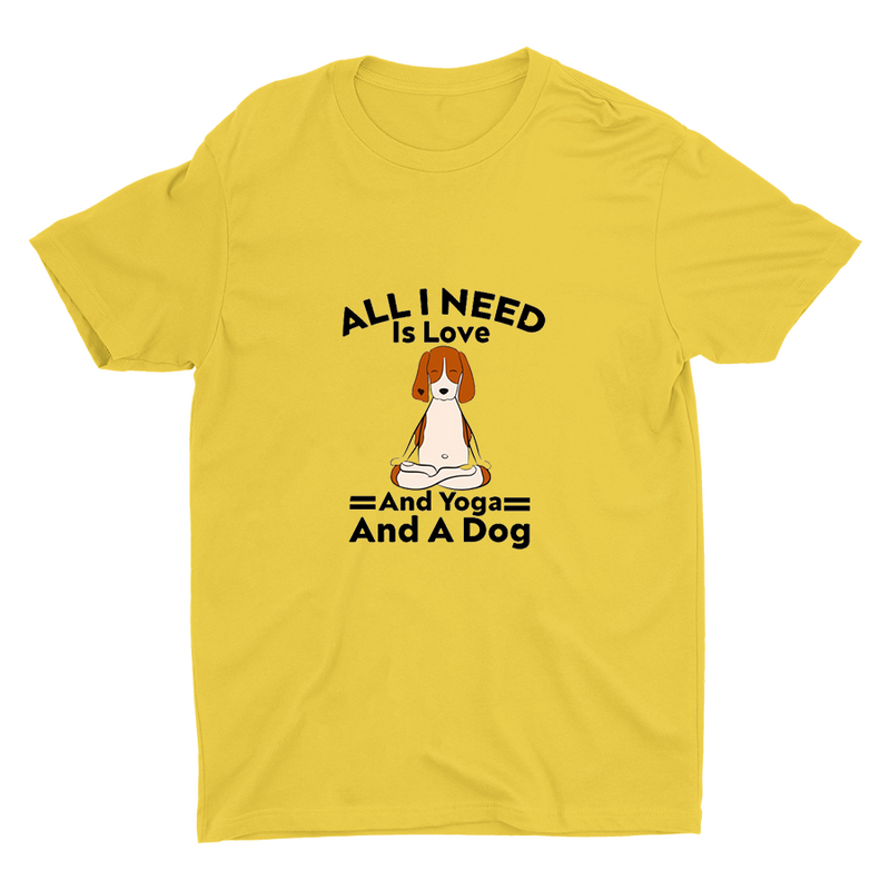 All I Need is Love Yoga And A Dog Printed T-shirt