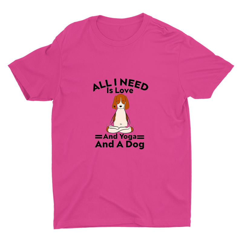 All I Need is Love Yoga And A Dog Printed T-shirt