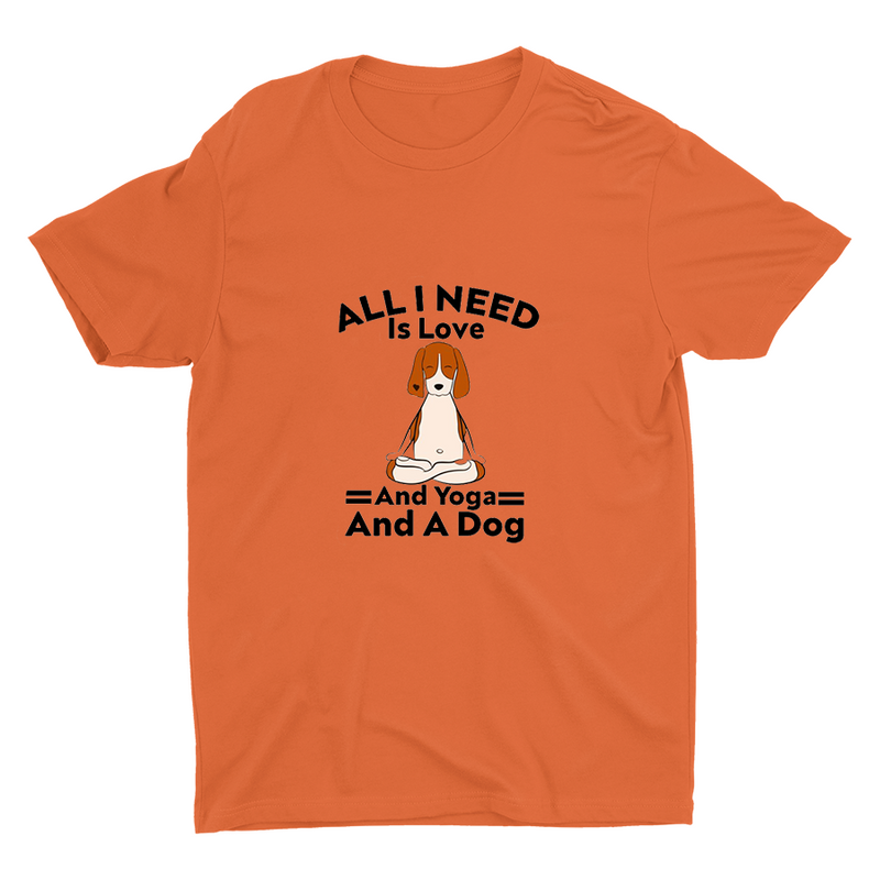 All I Need is Love Yoga And A Dog Printed T-shirt