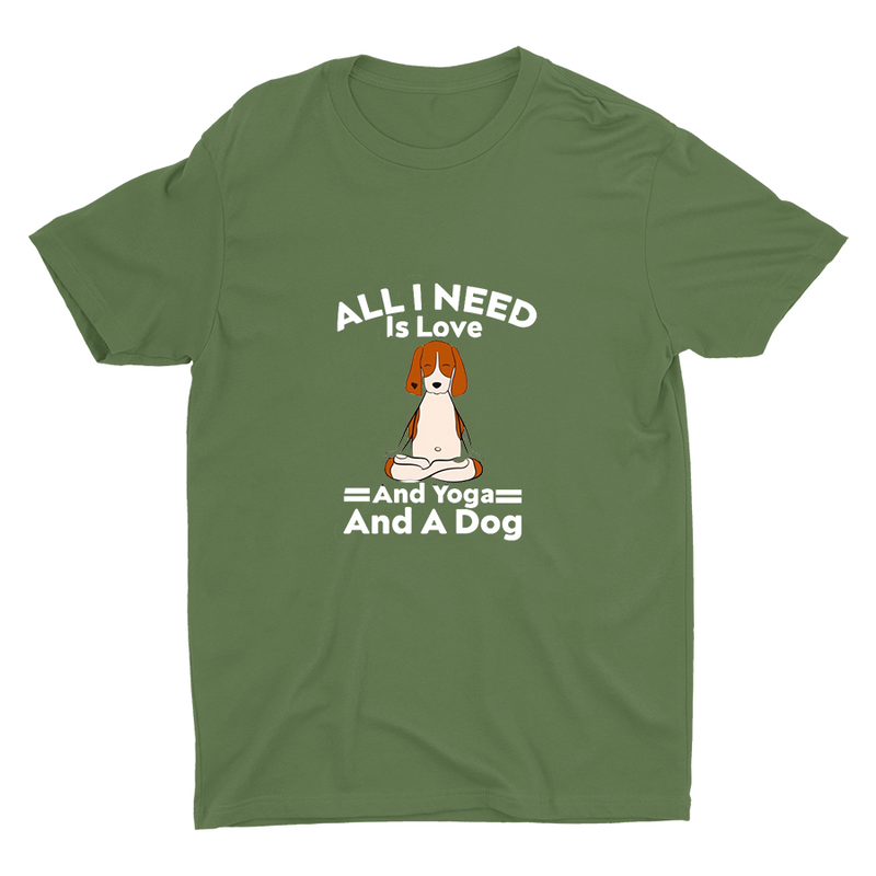 All I Need is Love Yoga And A Dog Printed T-shirt