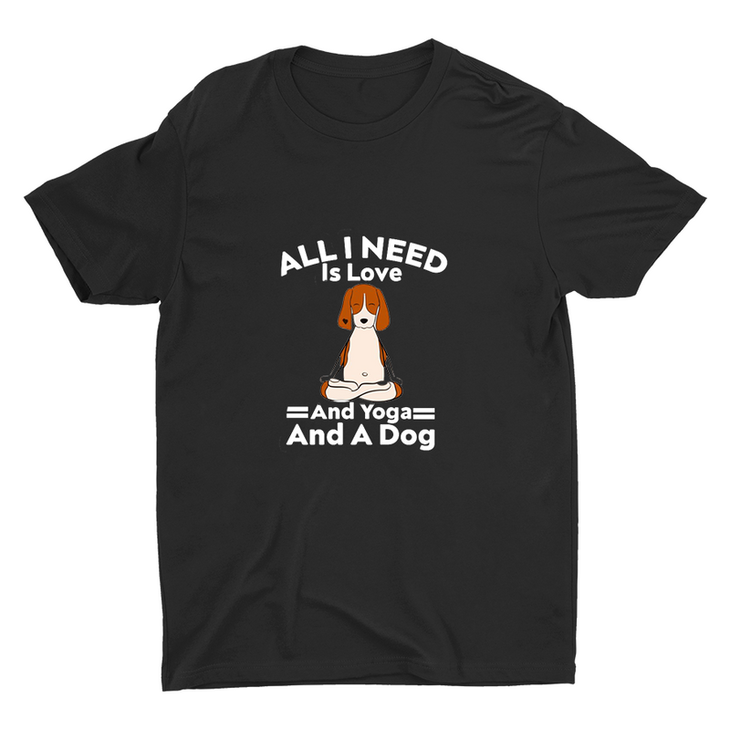 All I Need is Love Yoga And A Dog Printed T-shirt